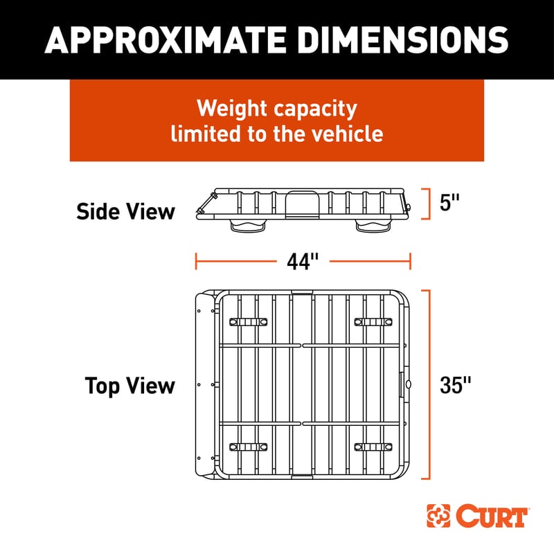 CURT 44" x 35" Black Steel Roof Rack Cargo Carrier - CURT 18123 - Image 2