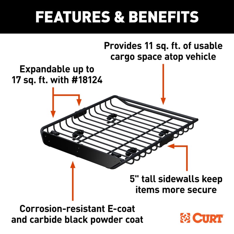 CURT 44" x 35" Black Steel Roof Rack Cargo Carrier - CURT 18123 - Image 3