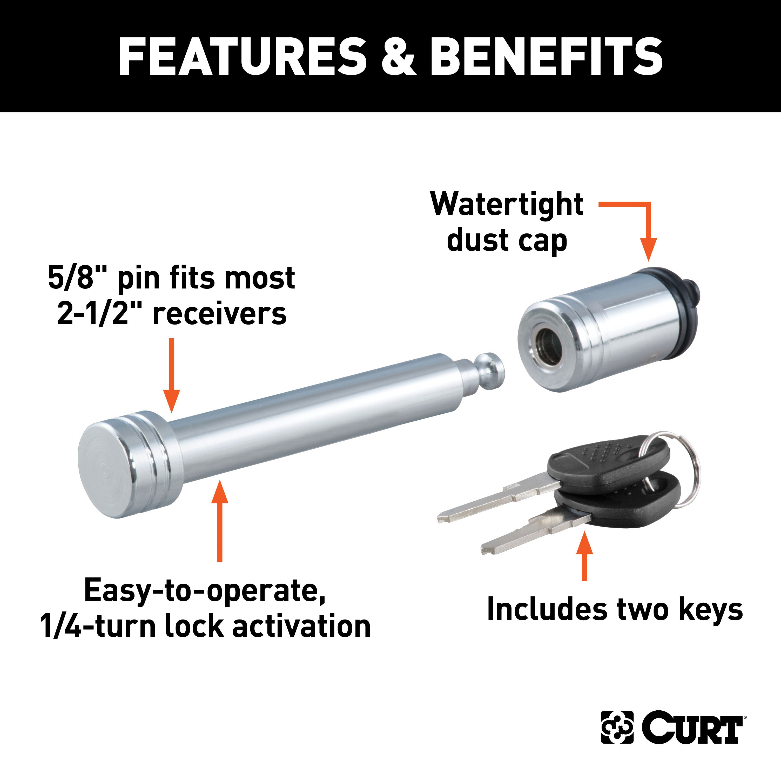 CURT Hitch & Coupler Lock Set, 2" or 2-1/2" Receivers, 1-7/8" to 2-5/16" Couplers - CURT 23092 - Image 4
