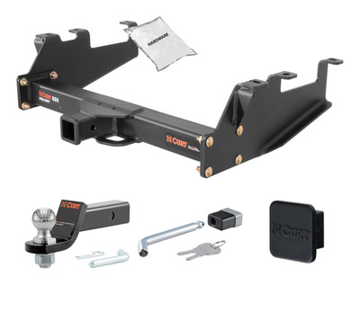 88 - 00 Chevrolet C3500 Excluding with dual exhaust, 4-door crew cab, 10" step bumper or cab & chassis 2in. CURT Trailer Hitch + Ball Mount + Cover + Lock Kit HWA299