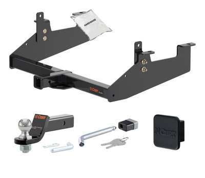 20 - 24 Chevrolet Silverado 2500 HD 8' bed, excluding factory receiver, Tommy Gate lift or cab & chassis 2in. CURT Trailer Hitch + Ball Mount + Cover + Lock Kit HWA479