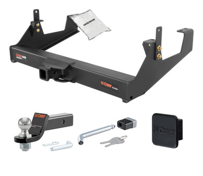11 - 19 Chevrolet Silverado 3500 HD 8' bed, excluding factory receiver, Tommy Gate lift or cab & chassis 2in. CURT Trailer Hitch + Ball Mount + Cover + Lock Kit HWA564