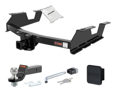 11 - 14 GMC Sierra 2500 HD 8' bed, excluding factory receiver, Tommy Gate lift or cab & chassis 2in. CURT Trailer Hitch + Ball Mount + Cover + Lock Kit HWA1215