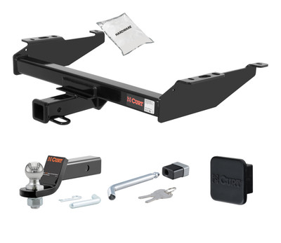 88 - 00 GMC C2500 Excluding with dual exhaust, 10" step bumper or cab & chassis 2in. CURT Trailer Hitch + Ball Mount + Cover + Lock Kit HWA1041