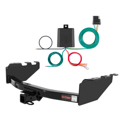 07 - 18 GMC Sierra 1500 Excluding roll pan bumper, Tommy Gate lift or 10" drop bumper Curt 2", Class 4 Trailer Tow Hitch + 4-flat Wiring Kit 14301