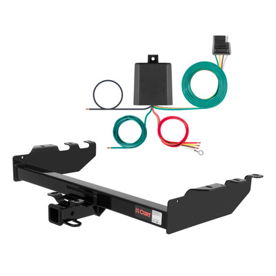 99 - 06 GMC Sierra 1500 Excluding roll pan bumper, Tommy Gate lift or 10" drop bumper Curt 2", Class 3 Trailer Tow Hitch + 4-flat Wiring Kit 13332