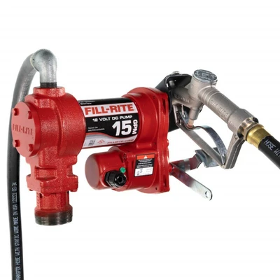 Fill-Rite Liquid Transfer Tank Pump; Diesel/ Gasoline/ Kerosene/ E15 And Biodiesel Up To B20; Electric; 12 Volt DC; 15 GPM; 1/4 HP Motor; 12' Hose
