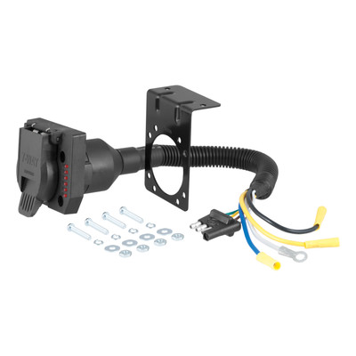 CURT Electrical Adapter with Tester (4-Way Flat Vehicle to 7-Way RV Blade Trailer) Trailer Wiring Adapter Connector