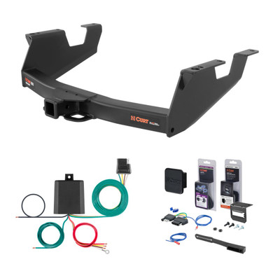 2011 - 2012 Chevrolet Silverado 2500 HD 8' bed, box delete Curt 2" Class 5 Trailer Tow Hitch + 5-Flat Wiring Kit Tow Boat/Utility Trailer with Surge Brakes 15363