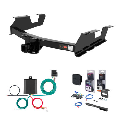 2011 - 2014 GMC Sierra 2500 HD 8' bed, excluding factory receiver, Tommy Gate lift or cab & chassis Curt 2" Class 3 Trailer Tow Hitch + 5-Flat Wiring Kit Tow Boat/Utility Trailer with Surge Brakes 13061