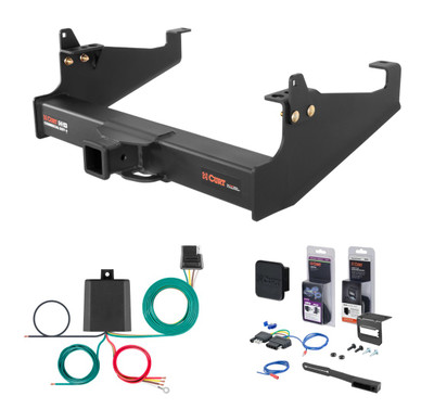 1999 - 2026 Ford F-450 Super Duty Cab & chassis with 34" frame width (O.D.) Curt 2-1/2" Class 5 Trailer Tow Hitch + 5-Flat Wiring Kit Tow Boat/Utility Trailer with Surge Brakes 15845