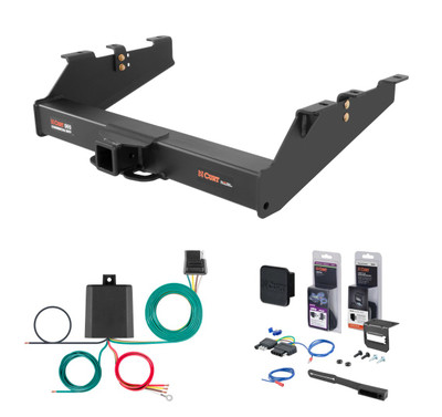 2001 - 2006 Chevrolet Silverado 3500 6' bed, excluding factory receiver, Tommy Gate lift or cab & chassis Curt 2-1/2" Class 5 Trailer Tow Hitch + 5-Flat Wiring Kit Tow Boat/Utility Trailer with Surge Brakes 15703
