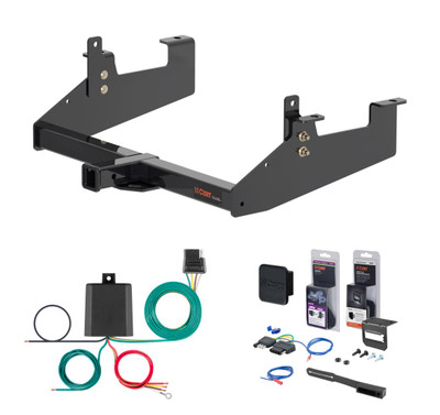 2020 - 2026 Chevrolet Silverado 3500 HD 8' bed, excluding factory receiver, Tommy Gate lift or cab & chassis Curt 2" Class 3 Trailer Tow Hitch + 5-Flat Wiring Kit Tow Boat/Utility Trailer with Surge Brakes 13447