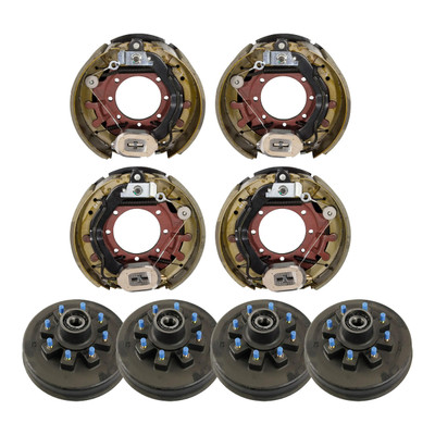 Lippert 12.25" x 5" 12,000 lb Trailer Brake Kit  4 Brake Drum Hubs (8 on 6.5", 5/8" Stud) with 2 Left & 2 Right Electric Brake Assemblies LIPKIT401G9