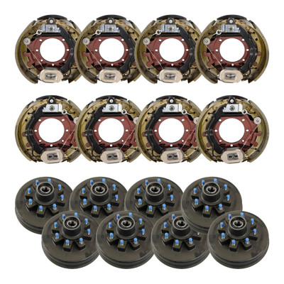 Lippert 12.25" x 5" 12,000 lb Trailer Brake Kit  8 Brake Drum Hubs (8 on 6.5", 5/8" Stud) with 4 Left & 4 Right Electric Brake Assemblies LIPKIT638GB