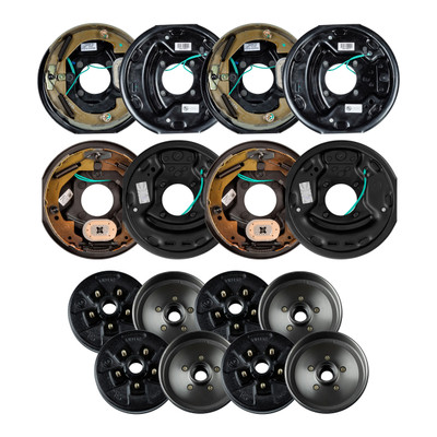 Lippert 3,500 lb Electric Trailer Brake Kit  4 Brake Drum Hubs (5 on 4.5", 1/2" Stud, with Bearing Cone) with 2 Left & 2 Right 10" x 2.25" Brake Assemblies LIPKIT55E9G