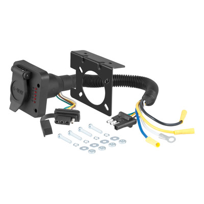 CURT Dual-Output Electrical Adapter with Tester (Adds 6-Way Round to 4-Way Flat) Trailer Wiring Adapter Connector