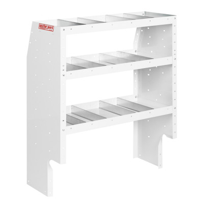 Weather Guard 9343-3-03 Heavy Duty Van Shelf Unit, 44"H x 36"W x 16"D, 3 Adjustable Shelves, 12 Dividers, White Steel