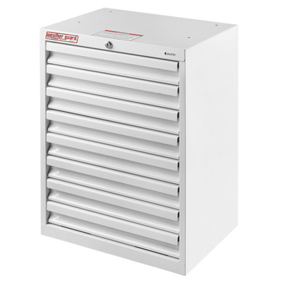 Weather Guard 9988-3-01 8 Drawer Van Storage Cabinet, 24"H x 18"W x 14"D, White Steel Floor Mount