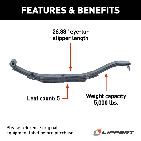 Lippert Replacement Slipper Leaf Spring for Trailer - 5,000 lbs. 30" Loaded Length 176326