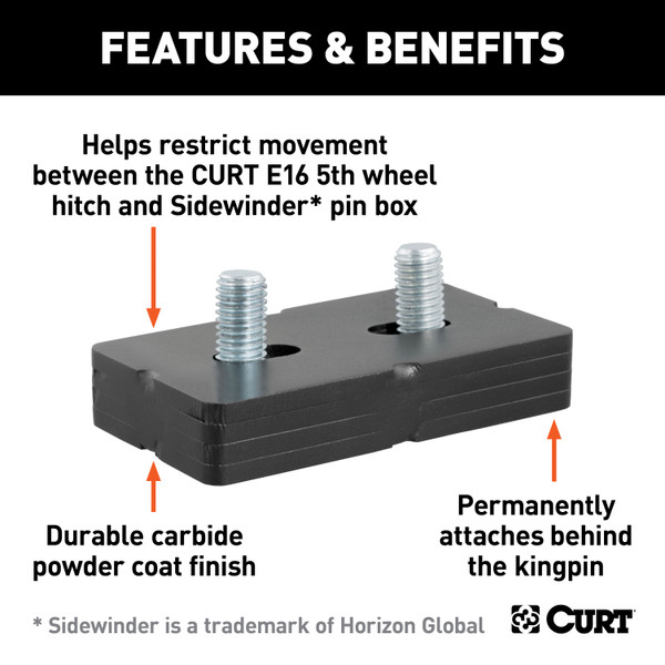 CURT 16991 E16 5th Wheel Wedge Kit for Rotating Pin Box