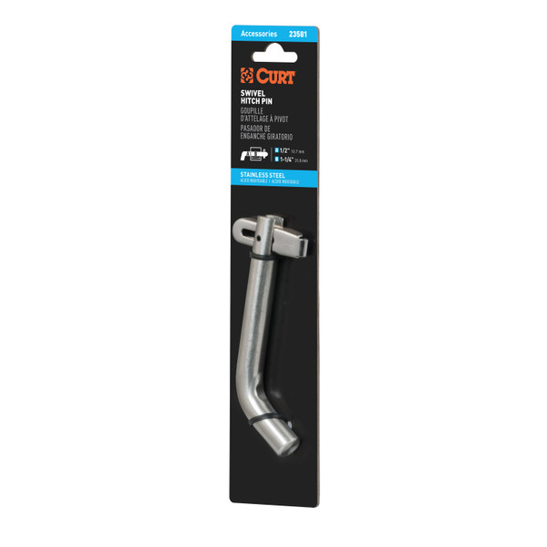 CURT 23581 Stainless Steel Swivel Trailer Hitch Pin, 1/2-Inch Diameter, Fits 1-1/4-Inch Receiver