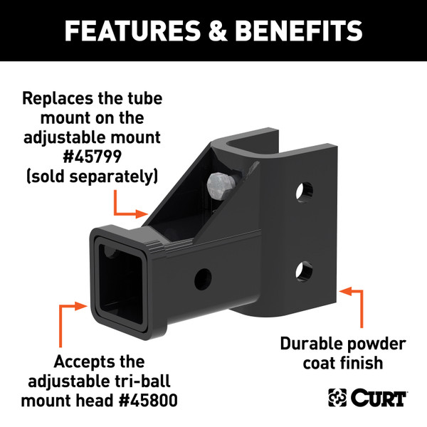 CURT 45802 Replacement Adjustable Trailer Hitch Ball Mount Tube Mount for CURT #45799
