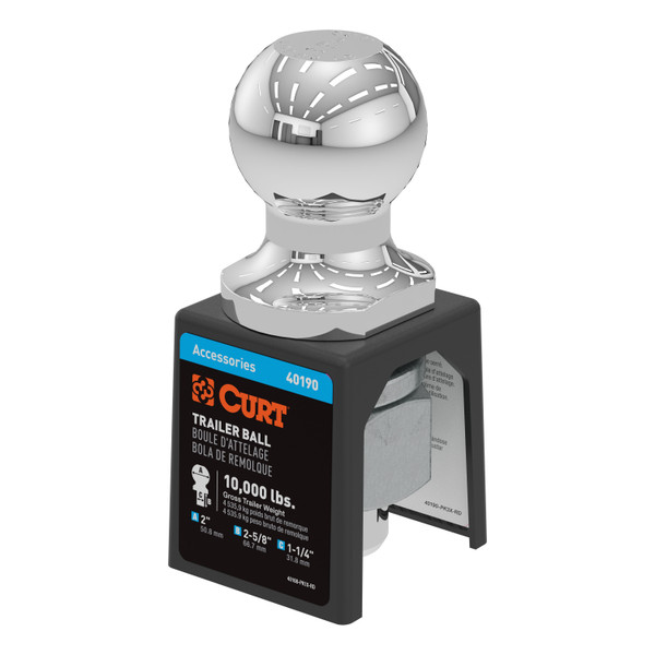 CURT 40190 2-Inch Chrome Trailer Hitch Ball, 10,000 lbs, 1-1/4 x 2-5/8-Inch Shank
