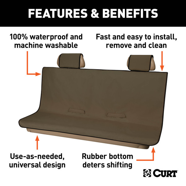 CURT 18522 Seat Defender 58-Inch x 63-Inch Brown Waterproof Universal Extra-Large Bench Truck Seat Cover Protector