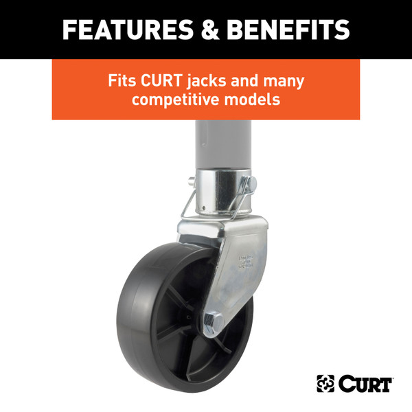 CURT 28277 6-Inch Caster Trailer Jack Wheel Replacement, Fits 2-In Tube, 1,200 lbs