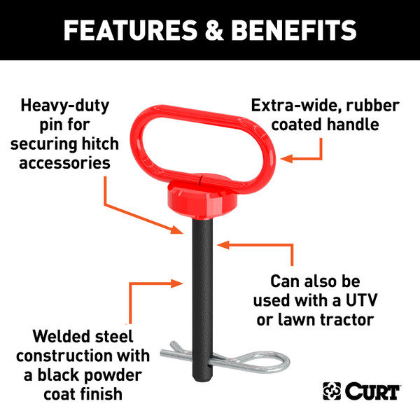 CURT 45805 1/2 x 3-5/8-Inch Clevis Pin Hitch with Rubber-Coated Handle and Clip