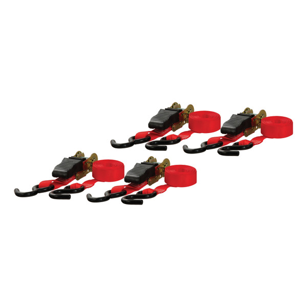CURT 83002 1-Inch x 16-Foot Red Nylon Ratchet Straps, 1,500 lbs. Break Strength, 4-Pack - CURT