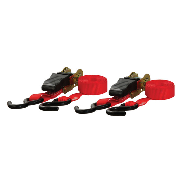 CURT 83001 1-Inch x 10-Foot Red Nylon Ratchet Straps, 1,500 lbs. Break Strength, 2-Pack - CURT