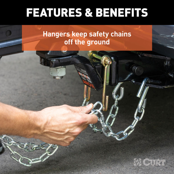 CURT 45806 Trailer Safety Chain Holder Bracket for 2-inch Shank, Bolt-On Steel Hanger Hooks