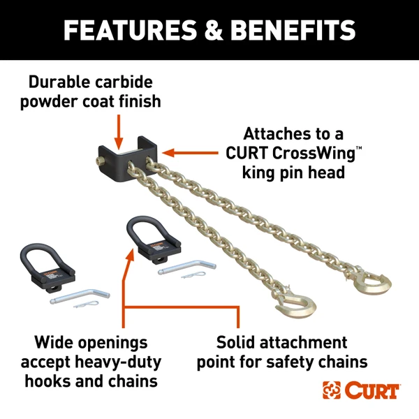 CURT 16612 CrossWing 5th Wheel Safety Chain Assembly with Rail Anchors