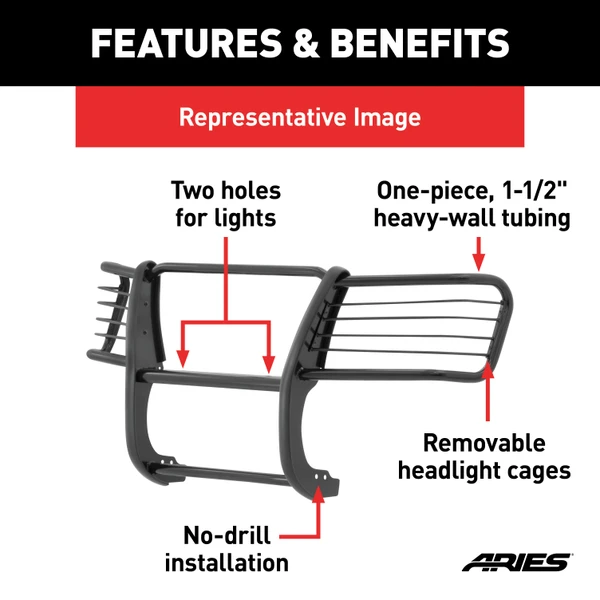 ARIES 4065 1-1/2-Inch Black Steel Grille Guard, No-Drill, Select Chevrolet Avalanche, Suburban 1500, Tahoe
