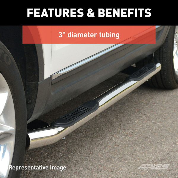 ARIES 204001-2 3-Inch Round Polished Stainless Steel Nerf Bars, No-Drill, Fits Select Chevrolet, GMC C, K