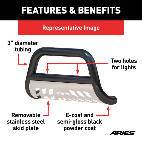 ARIES B35-2005 3-Inch Black Steel Bull Bar, No-Drill, Select Toyota 4Runner