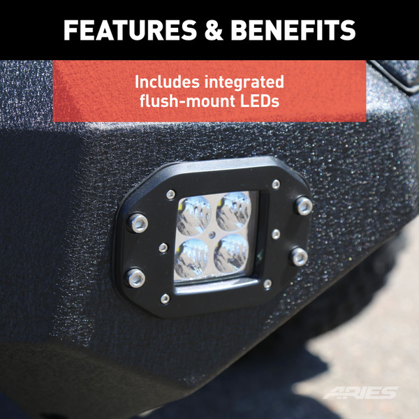 ARIES 2082044 TrailChaser Black Aluminum Front Bumper with LED Lights and Winch Mount, Select Jeep Wrangler JK