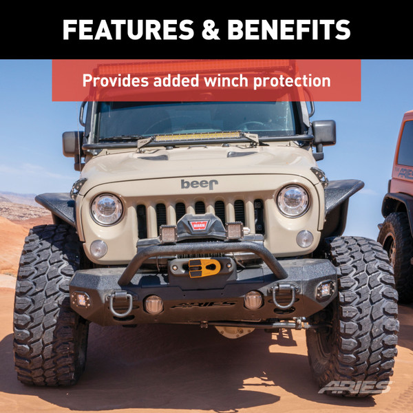 ARIES 2081252 TrailChaser Black Aluminum Front Jeep Bumper Round Center Brush Guard Only