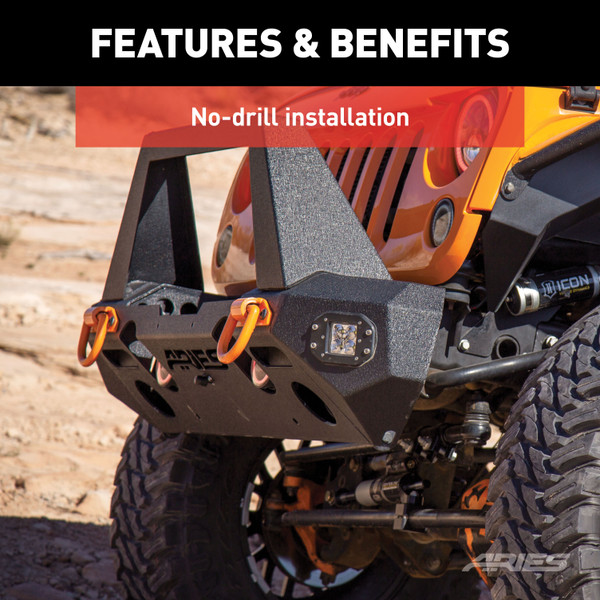 ARIES 2082043 TrailChaser Black Steel Front Bumper with LED Lights and Winch Mount, Select Jeep Wrangler JK