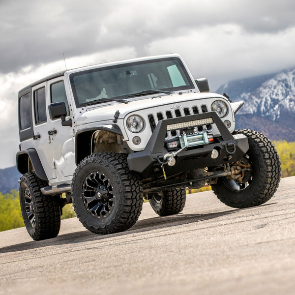 ARIES 2082055 TrailChaser Black Aluminum Front Bumper with Brush Guard and Winch Mount, Select Jeep Wrangler JK