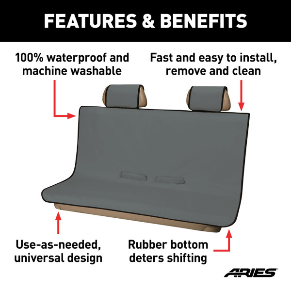 ARIES 3146-01 Seat Defender 58-Inch x 55-Inch Grey Waterproof Universal Bench Car Seat Cover Protector