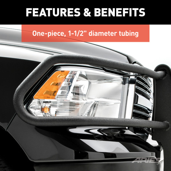 ARIES 2170006 Pro Series Black Steel Grille Guard with Light Bar, Select Toyota Tacoma