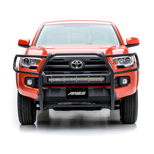 ARIES 2170006 Pro Series Black Steel Grille Guard with Light Bar, Select Toyota Tacoma