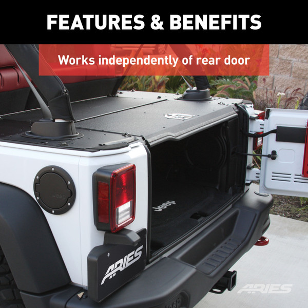 ARIES 2070465 Black Aluminum Cargo Cover Storage Box Lid, Select Jeep Wrangler JK Unlimited