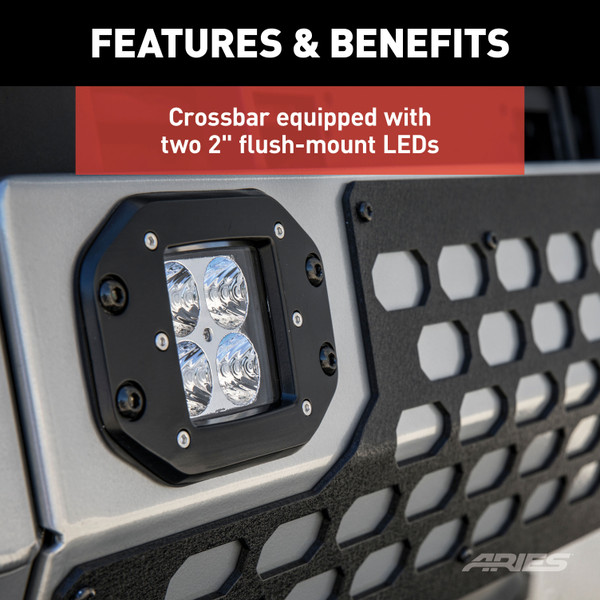 ARIES 2154100 AdvantEDGE Chrome Aluminum Truck Bull Bar with Lights, Select Chevrolet Silverado, GMC Sierra 1500