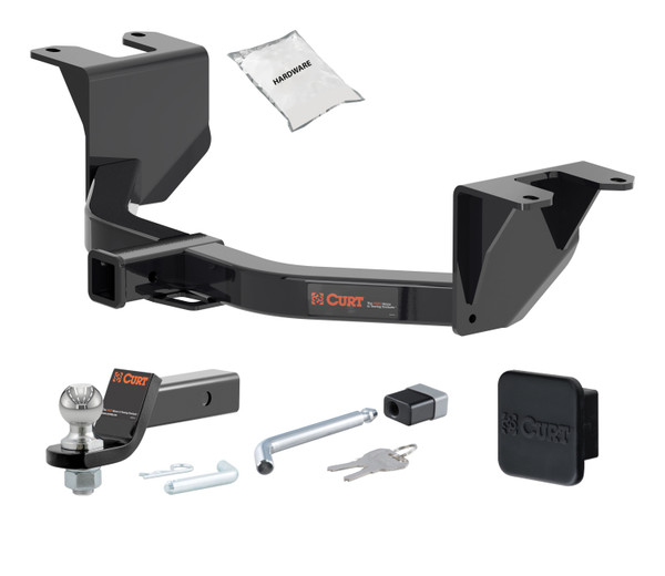 19 - 24 Chevrolet Silverado 1500 Excluding factory receiver 2in. CURT Trailer Hitch + Ball Mount + Cover + Lock Kit HWA414 - CURT