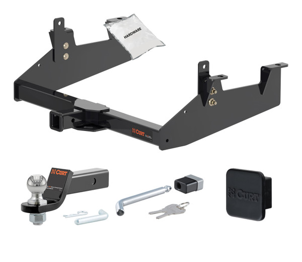 20 - 24 Chevrolet Silverado 3500 HD 6' bed, excluding factory receiver, Tommy Gate lift or cab & chassis 2in. CURT Trailer Hitch + Ball Mount + Cover + Lock Kit HWA549 - CURT