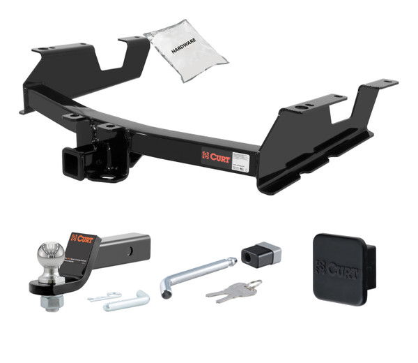 11 - 14 Chevrolet Silverado 3500 HD 8' bed, excluding factory receiver, Tommy Gate lift or cab & chassis 2in. CURT Trailer Hitch + Ball Mount + Cover + Lock Kit HWA566 - CURT